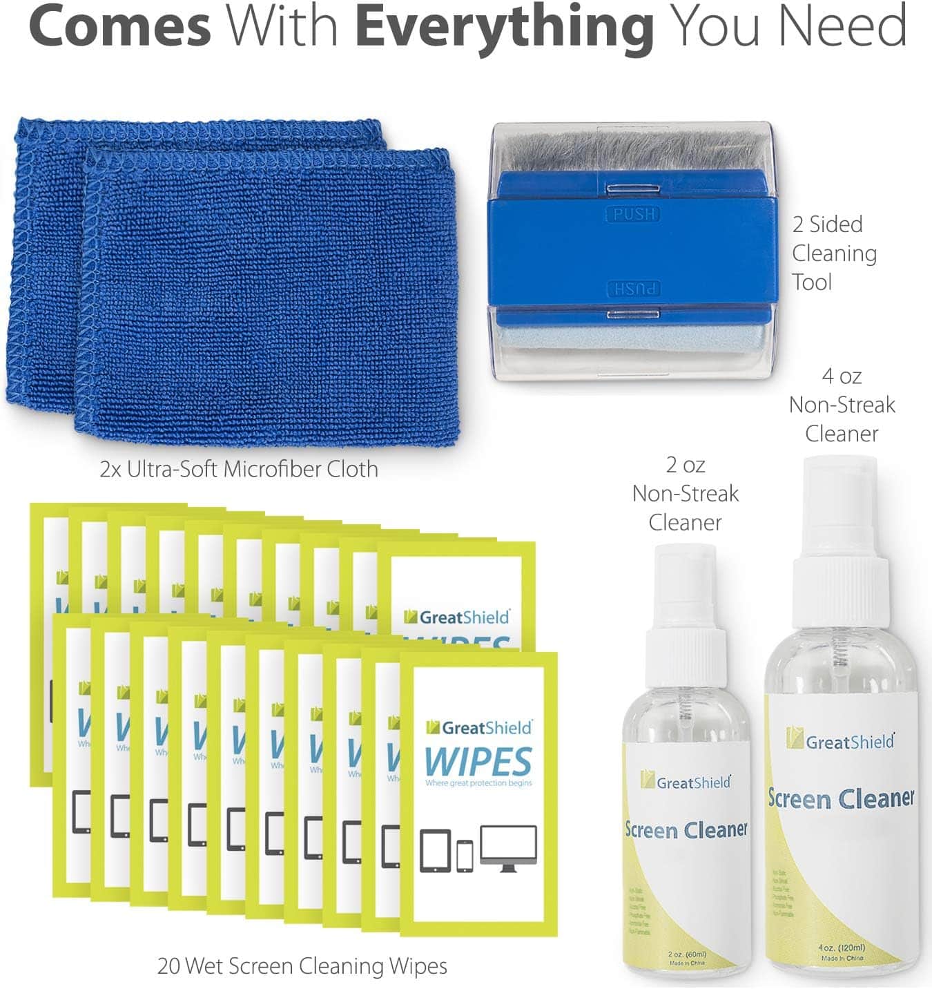 Greatshield Screen Cleaning Kit With 2 Bottle Solution 60ml And 120ml 2 Microfiber Cloths 20 