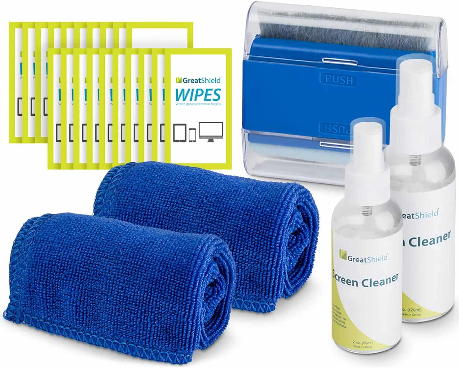 Greatshield Screen Cleaning Kit With 2 Bottle Solution 60ml And 120ml 2 Microfiber Cloths 20 