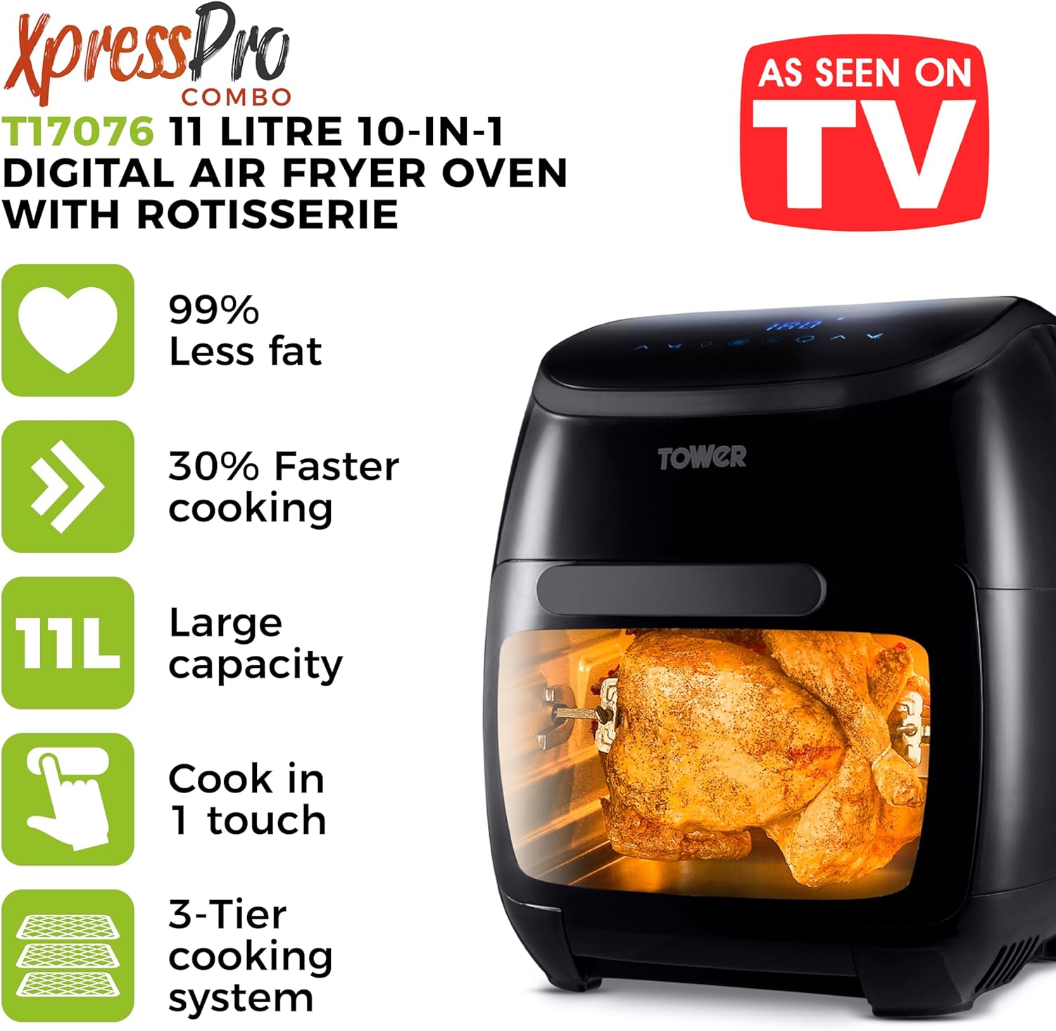 Tower T17076 Xpress Pro Combo 10-in-1 Digital Air Fryer Oven With Rapid ...